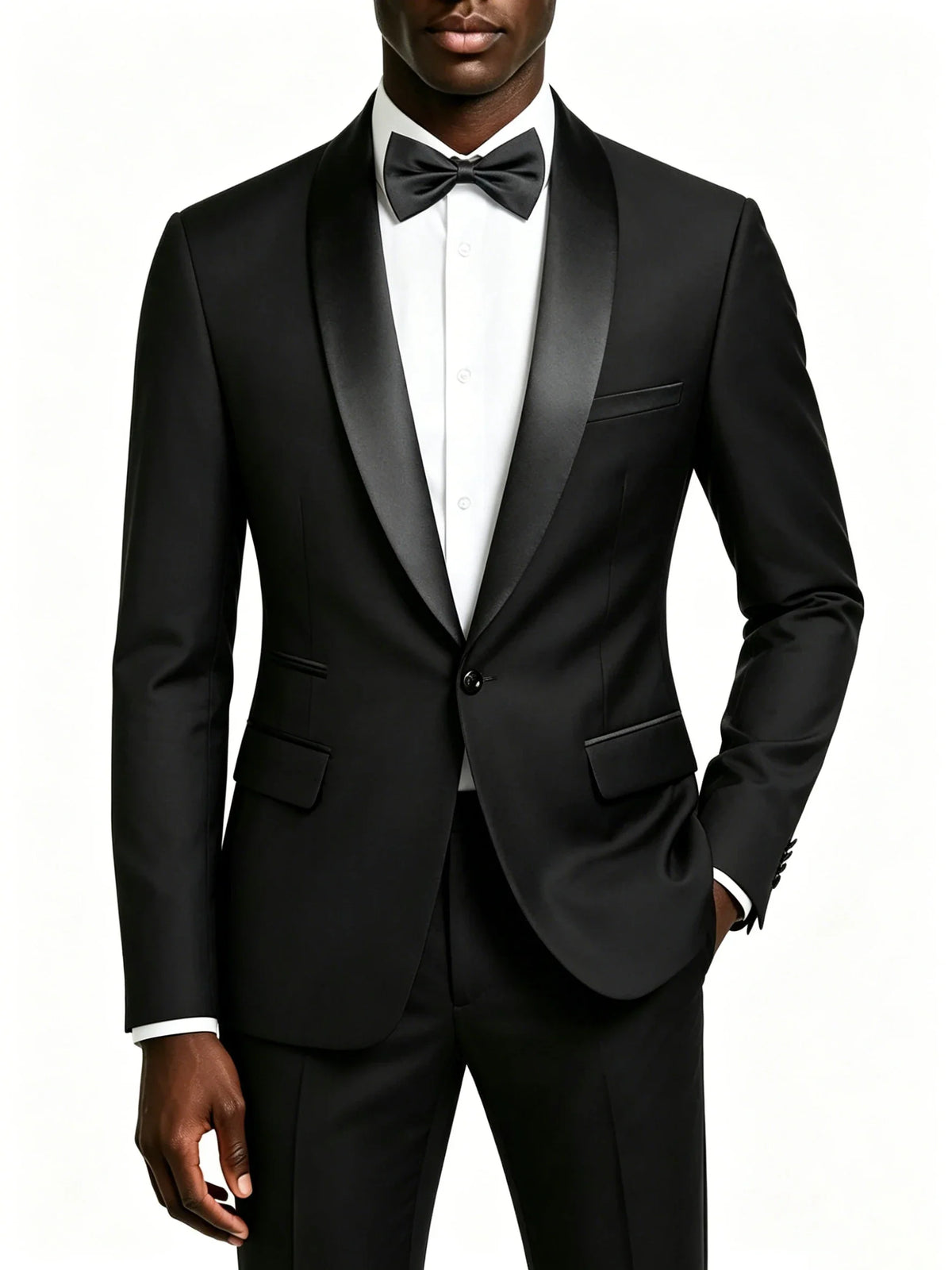 Men's 2-Piece Slim Fit Tuxedo Suit – Black Satin Shawl Lapel for Wedding, Prom & Formal Events