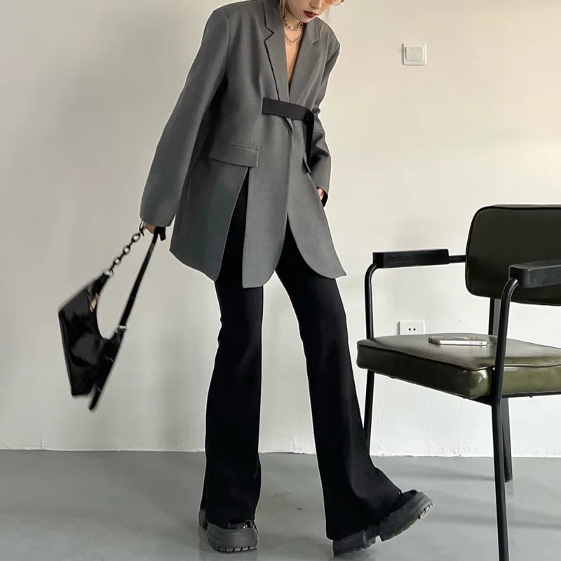 Spring Autumn New Women Blazer Niche Design Split Hem Ribbon Elegant Casual Fashion Chic Jacket High-end Trend Coat HK17058