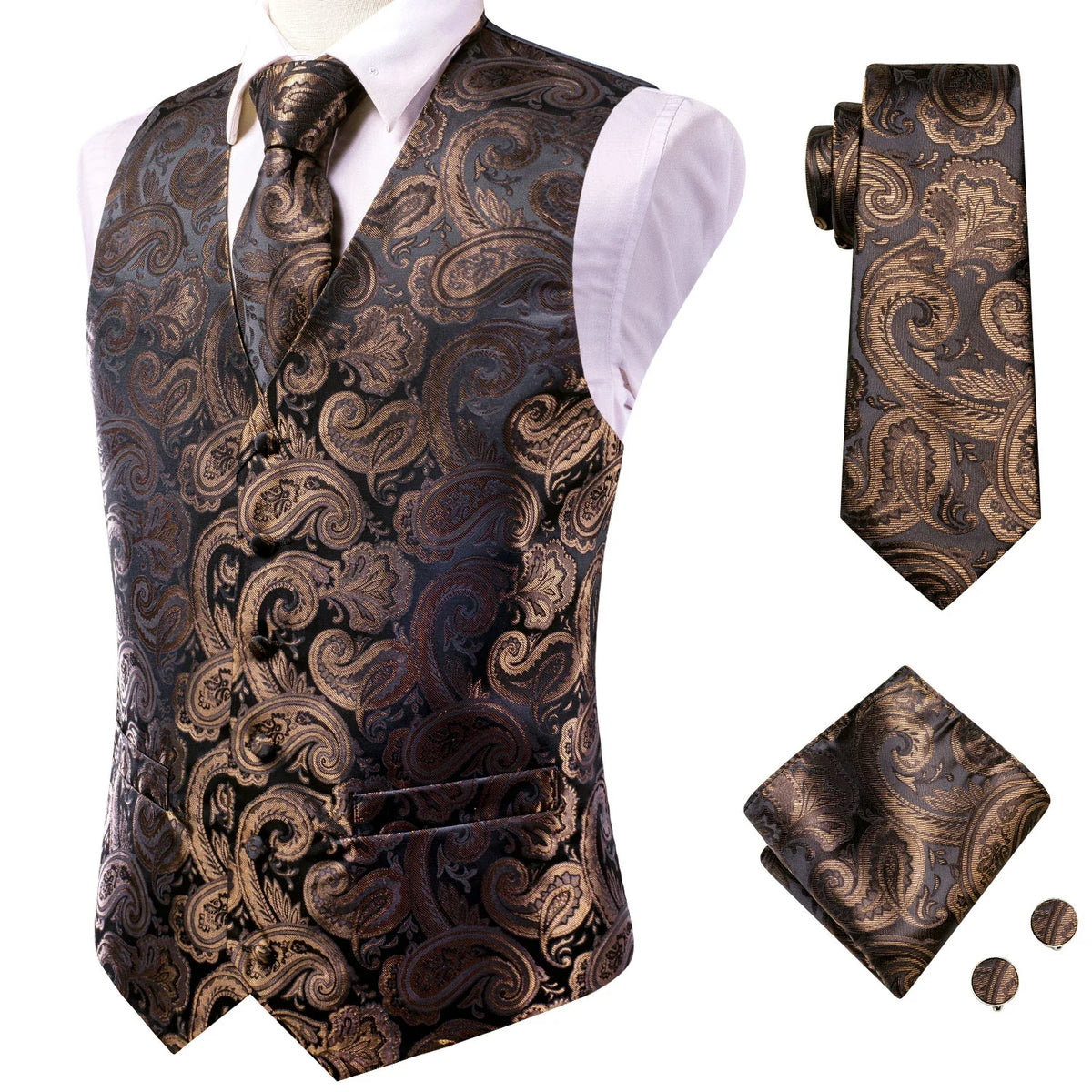 Men's Vest Suit Set – Champagne Gold Paisley Waistcoat for Weddings & Formal Events