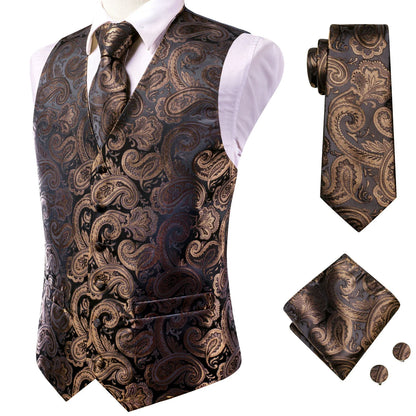 Men's Vest Suit Set – Champagne Gold Paisley Waistcoat for Weddings & Formal Events