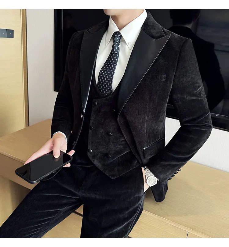 Men's Slim Fit 3-Piece Suit – Smart Casual & Wedding Formal Set