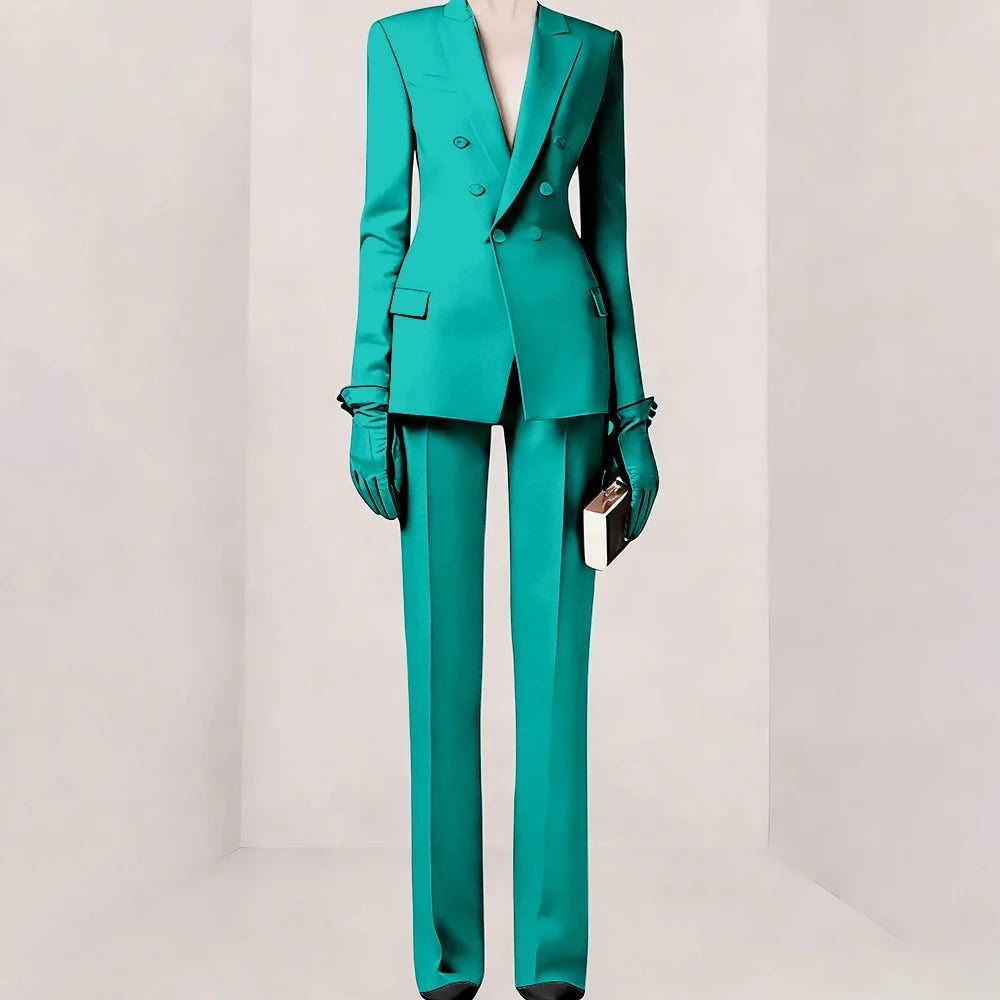 Purple Women Suit Double-breasted Peaked Lapel Two Pieces(Jacket+Pants) Modern Fashion Slim Business Office Lady Set Custom