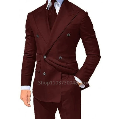 2 PCS Solid Wedding Tuxedo for Men Slim Fit Double Breasted Peak Lapel Blazer And Pants Formal Groom Wear for Party Prom