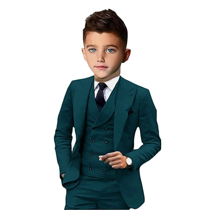 Formal Peak Lapel Kids Suits 3 Pieces Birthday Party Wear,Elegant Smart Boys Suit Set Piano Performance Outfit 2-20T