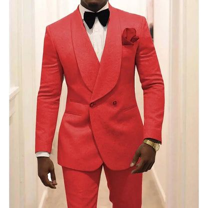 Men's Double Breasted 2-Piece Wedding Suit with Rose Jacket — Smoking Suit for Men