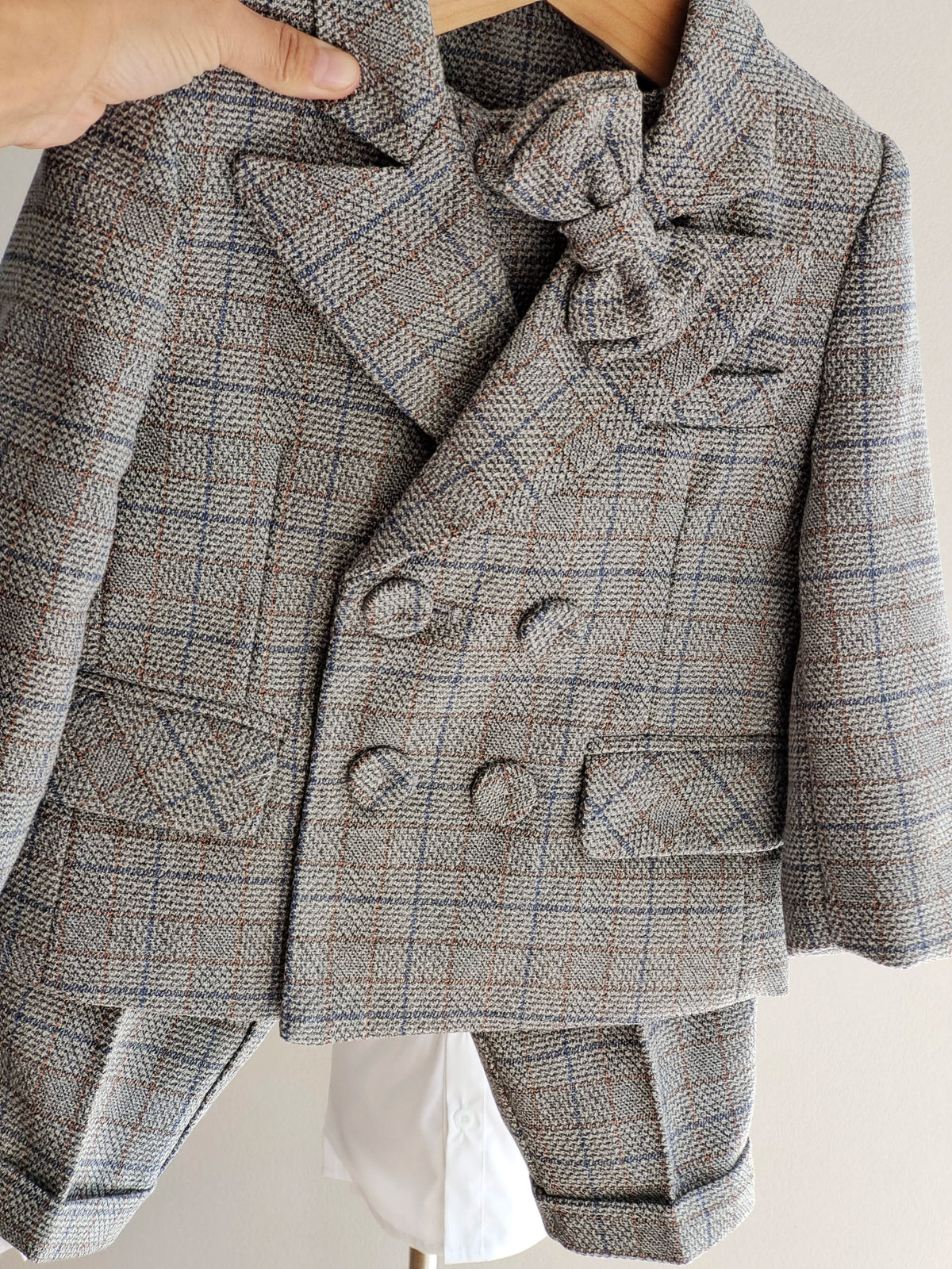 Kids Boys Gentleman Plaid Suit Outfit Jacket Pants Suspenders Bow Tie Formal Wedding Party Photograph Costume for Baby Boy Cloth