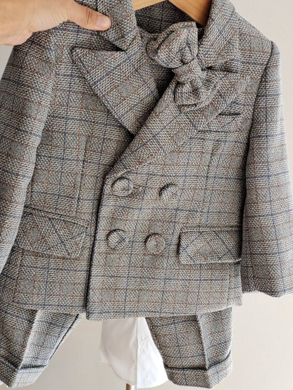 Kids Boys Gentleman Plaid Suit Outfit Jacket Pants Suspenders Bow Tie Formal Wedding Party Photograph Costume for Baby Boy Cloth