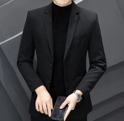 Men's Winter Cotton-Padded Thick Double-Breasted Casual Blazer Korean Style Trendy Solid Color Dark Blue Black Suit Jacket