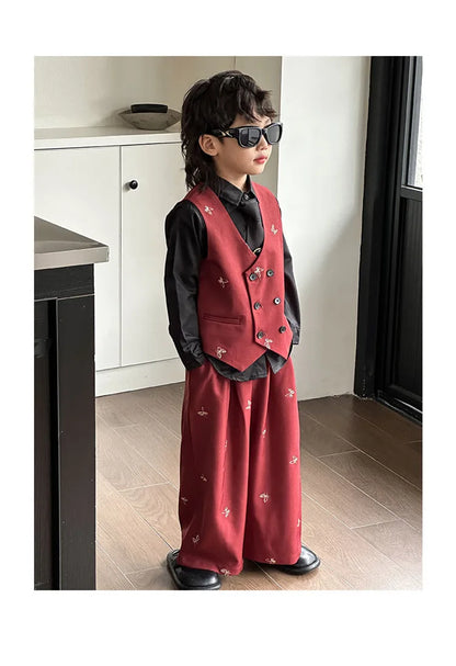 Boys Loose Blazer Jacket Waistcoat Pants Clothes Sets Kids Formal Dress  Suits Casual Child Toddler Party Butterfly Leisure Suit