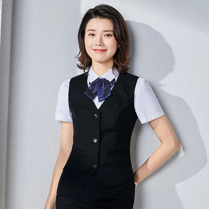 Fashion Business Vest Coat Plus Size V Neck Formal Office Ladies Vest Sleeveless Solid Color Slim Fit Women Vest Daily