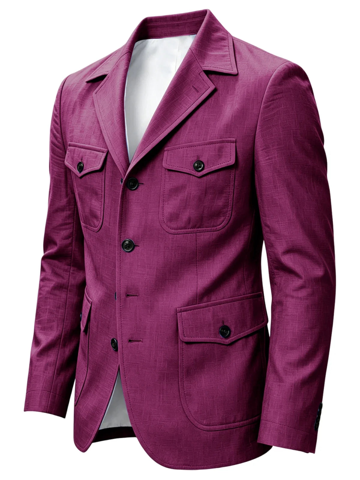 Men's Linen Safari Blazer Four Flap Pockets Slim Soft Jacket Casual Business Coat For Street Outdoor Vacation Party Daily Travel