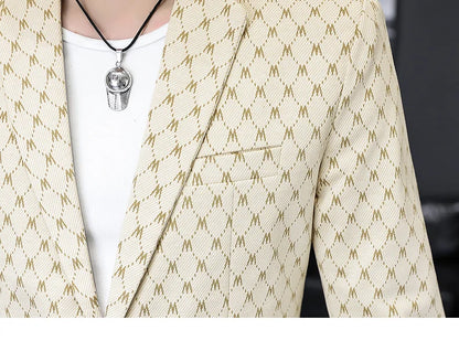 Korean Letter Print Men Blazers Brand 2024 Spring Casual Business Suit Jackets Slim Fit Street Wear Social Jacket Men Clothing