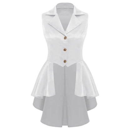 Women Sleeveless Vests Steampunk Victorian Costumes Waistcoat Jacket Top Turn-Down Collar Tuxedo Tank Top Cosplay Gothic Outfit