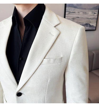 Vintage Suede Line Bronzing Striped Suit Coats 2025 Autumn New High Quality Men Slim Business Social Formal Suit Coats Tailcoat
