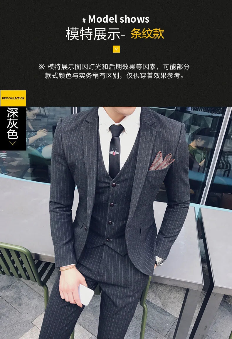 Men's 3-Piece Formal Suit Slim Fit Blazer Vest Pants for Wedding Business Smart Casual