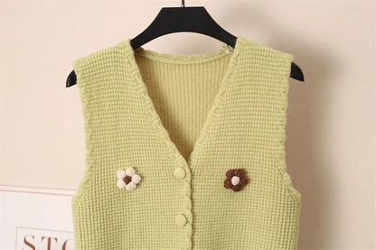 Women Knitted Tank Top Autumn New Sweet And Fresh Short Loose Sleeveless Sweater Cardigan Women's Knitted Vest