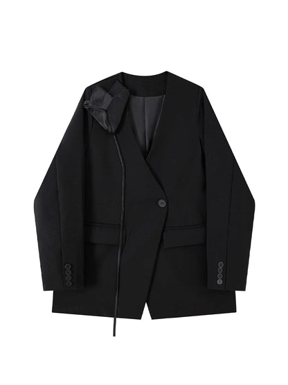 Women Black Gothic Blazer Jacket Vintage Long Sleeve Outerwear 3D Floral Casual Suit Coat Harajuku Y2k Emo 2000s Clothes Autumn