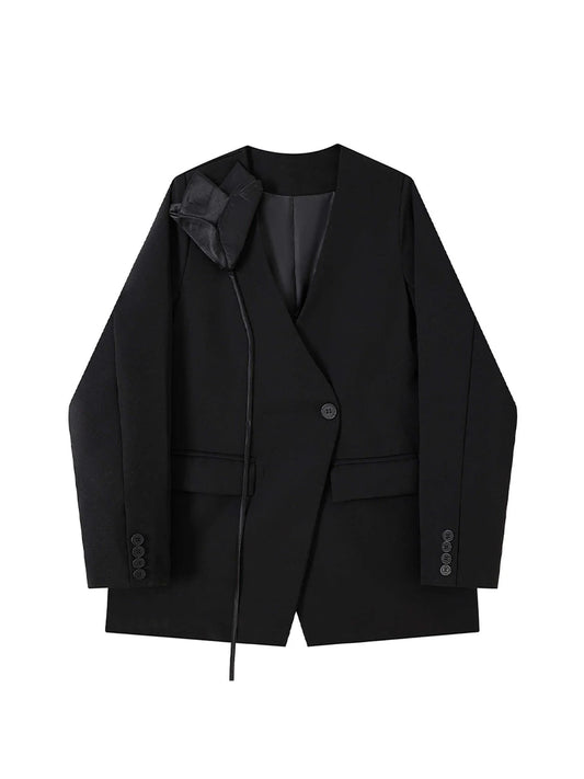 Women Black Gothic Blazer Jacket Vintage Long Sleeve Outerwear 3D Floral Casual Suit Coat Harajuku Y2k Emo 2000s Clothes Autumn