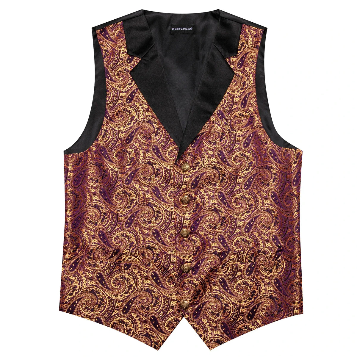 Men's Jacquard Paisley Vest Notched Lapel 3-Piece Set for Weddings & Formal Events – Purple