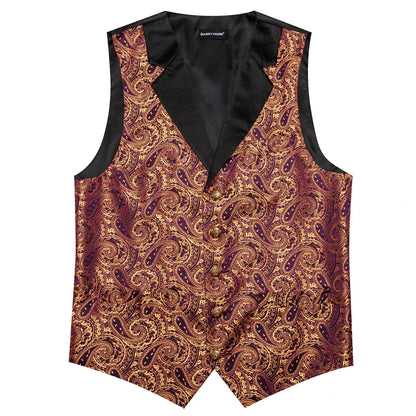 Men's Jacquard Paisley Vest Notched Lapel 3-Piece Set for Weddings & Formal Events – Purple