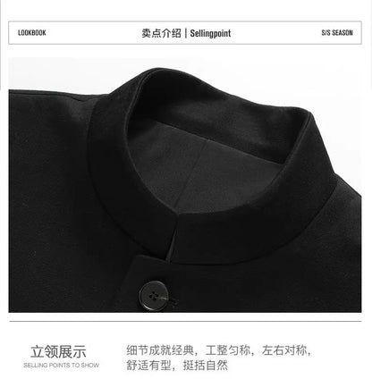 Blazer Men Smart Casual Stand Collar Korean Style Black Business Coat