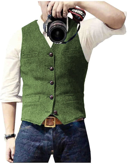 Men's Herringbone Vest – Single Breasted Formal Waistcoat for Business & Casual Wear