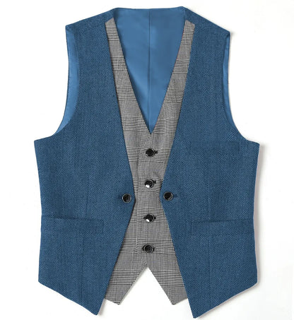 Men's Herringbone Vest – V-Neck Single Breasted Waistcoat for Weddings & Formal Events