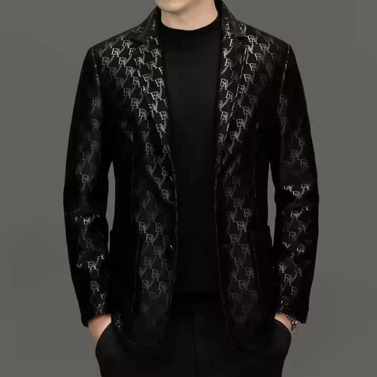 Men's Black Sheepskin Leather Blazer – Smart Casual Single Breasted Suit Jacket