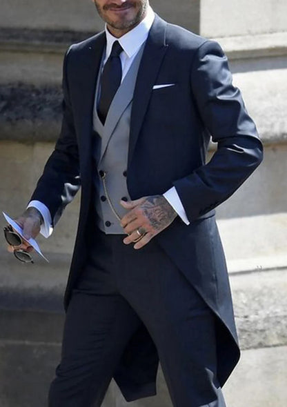 Mens Tuxedo Tailcoat Formal Dress Suits Swallow Tail Coat Black Male Jacket Vest Pants Party Wedding Dance Magic Performance
