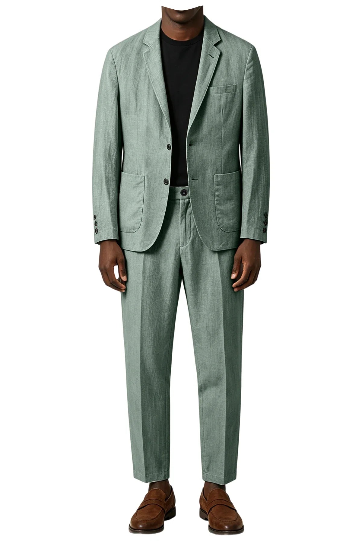 Men's Linen Blend 2-Piece Suit Notched Lapel Slim Fit – Casual Summer Beach Wedding Set