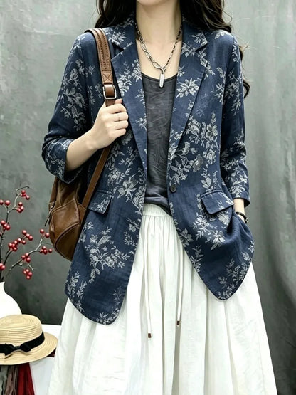 Cotton Linen Women's Summer New Style Retro Loose Personality Fashionable Casual Match Long Sleeve Western Suit