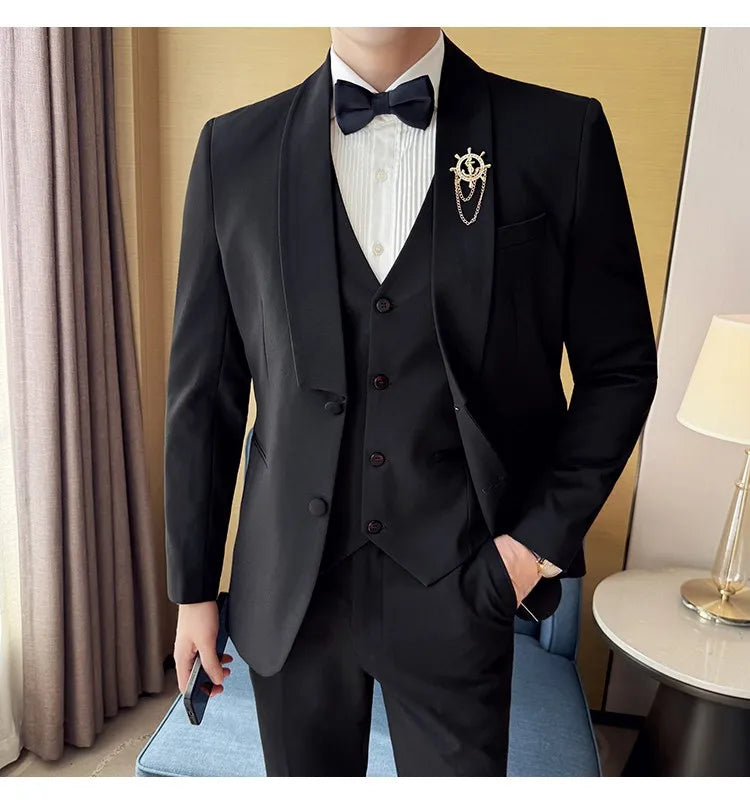 High Quality Casual Business Suit Set Men Slim Fit Social Wedding Groom Formal Set 3 Piece Set (jacket+vest+pant）men Clothing
