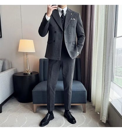 (Jacket+Pant) Autumn Winter Thickened Woolen Suit 2025 New High Quality Slim Business Tuxedo Fashion Wedding Social Suits