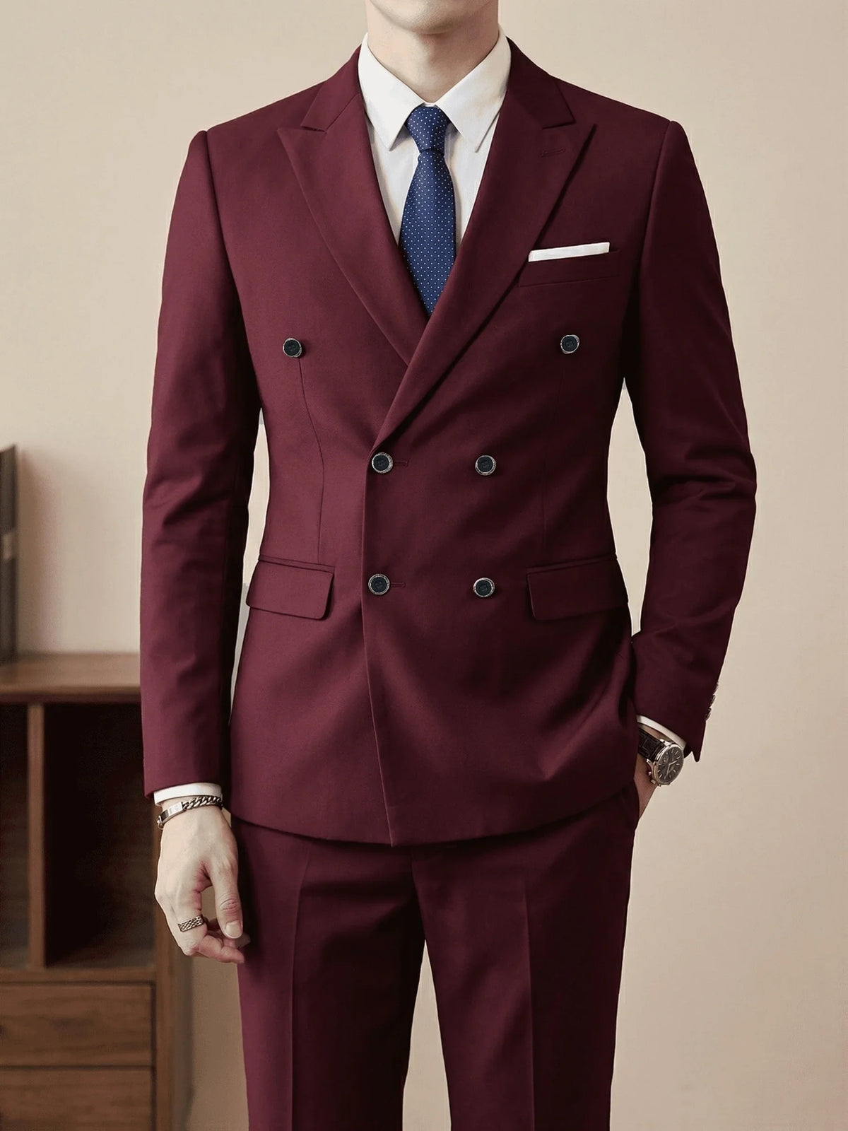 Costume Homme Slim Fit 2 Pièces Croisé, Ensemble Blazer & Pantalon pour Affaires, Mariage, Bal, Tuxedo