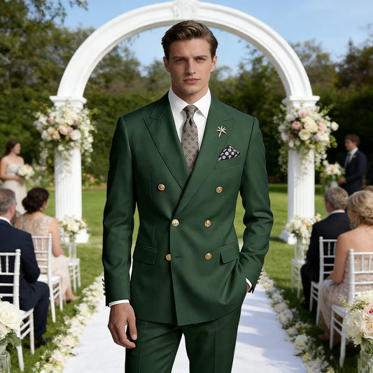 Men's Double Breasted Suit 2-Piece Slim Fit Blazer and Pants for Wedding, Prom & Business