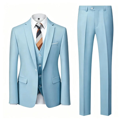 ( Jacket+Vest+Pants ) Brand Solid Color Formal Office Business Men's Suit Groom Wedding Dress Party Male Casual Suits