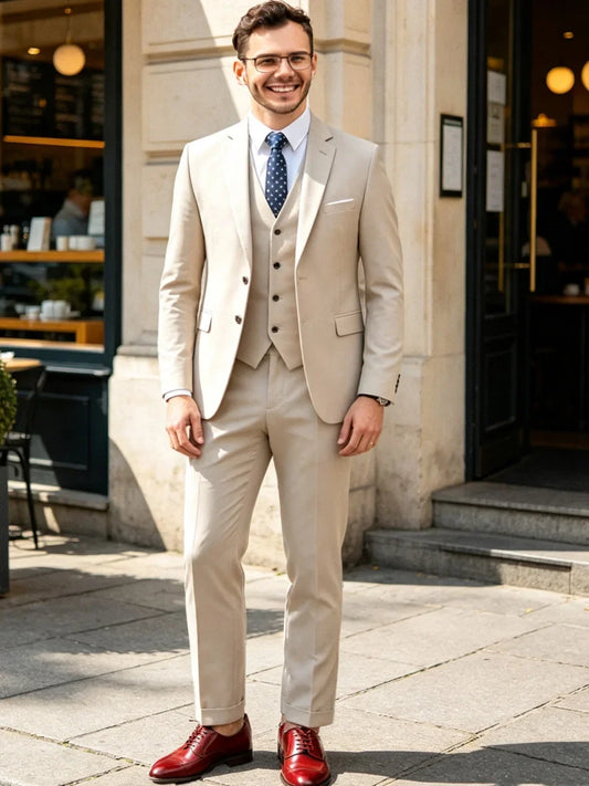 Men's Slim Fit Suits Blazer Jacket Vest Pant 2 Piece Set Wedding Groom Party Business Smart Casual Suit for Men Four Seasons