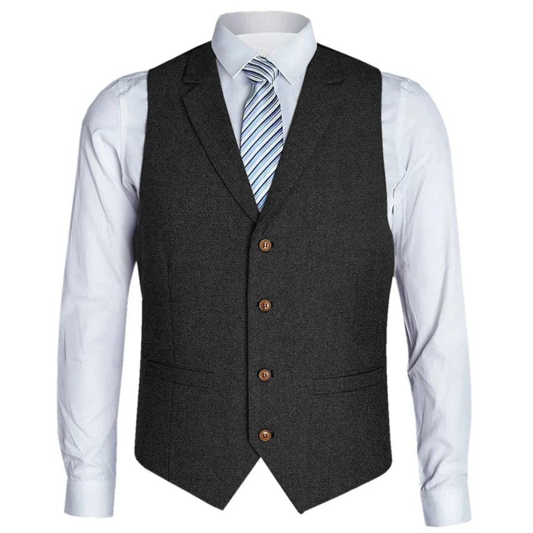 Men's Vest Herringbone Single Button with Lapel Waistcoat for Wedding Business Formal Wear