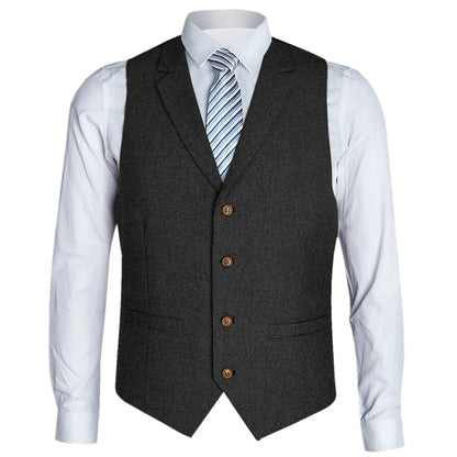 Men's Vest Herringbone Single Button with Lapel Waistcoat for Wedding Business Formal Wear