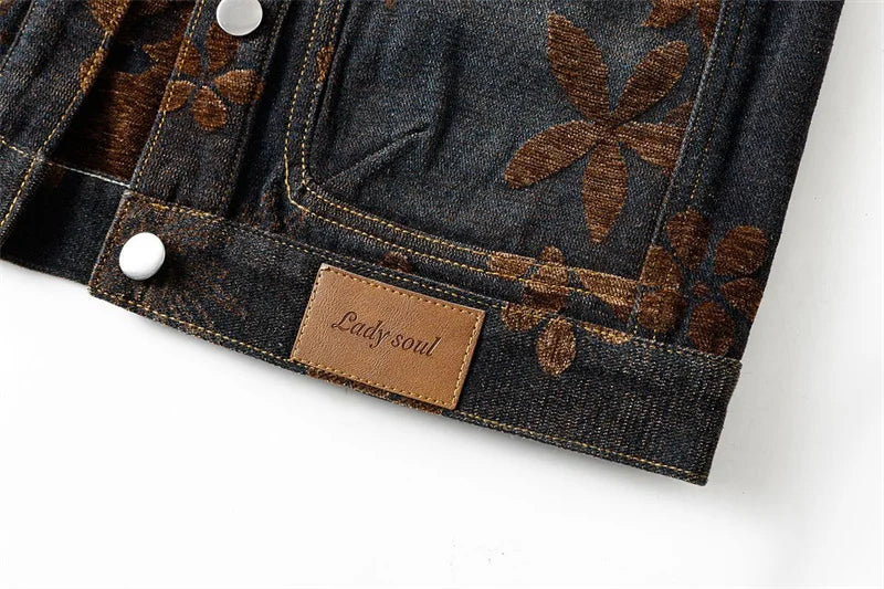 Spring Female Fashion Large Pocket Denim Vest Coat Retro Ladies Flocking Sleeveless Outwear Autumn Women Casual Waistcoat Jacket