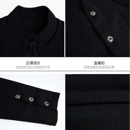 2026 Spring Patchwork Design Cross Collar Solid Color Casual Jacket Men Fashion Elegant Temperament Straight Pants JY6553