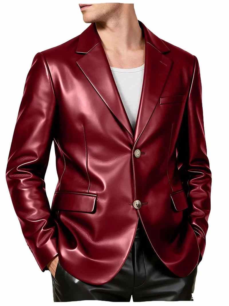 Men's Faux Leather Blazer Single Breasted Slim Jacket Fit Formal Outer Jacket for Business Wedding Party Business Daily Wear
