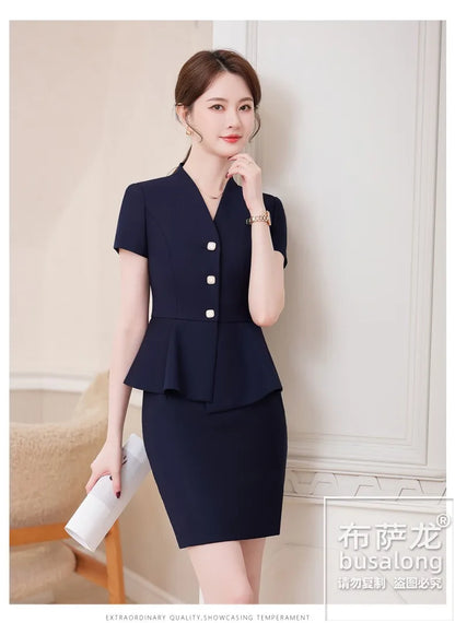 Short Sleeve Suit Professional Set Summer Hotel Management Front Desk Reception Manager Workwear Waiter Uniform Formal Wear