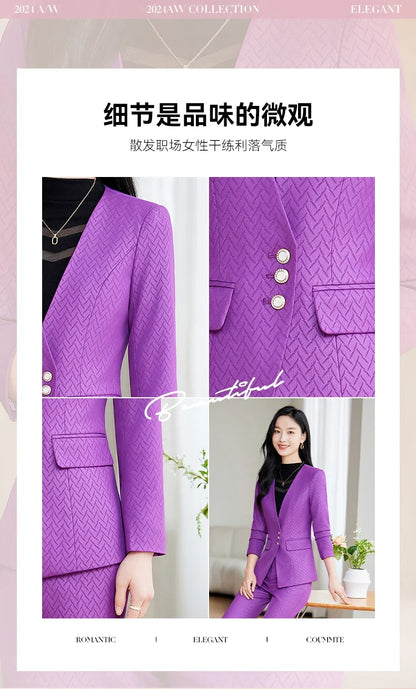 Purple Suit for Women, Professional Business Formal Suit, Jacket and Pants, New Fashion Office Work Clothes for Ladies