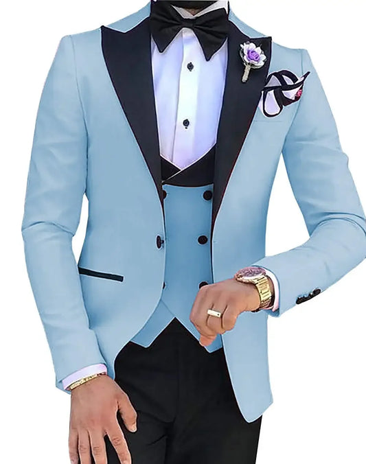 Sky Blue Men Suits  Custom Made Groom Groomsmen Tuxedos Wedding Men Suit Terno (Jacket+Pant+Vest)