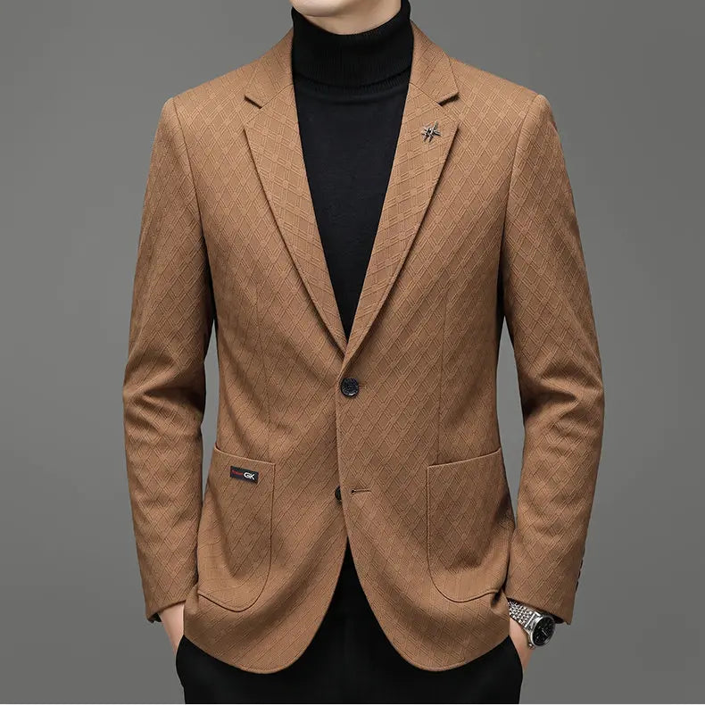 Men's Blazer Smart Casual Single-Breasted Suit Jacket for Business and Leisure – Brown, Khaki, Wine Red, Black