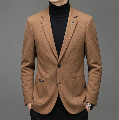 Men's Blazer Smart Casual Single-Breasted Suit Jacket for Business and Leisure – Brown, Khaki, Wine Red, Black