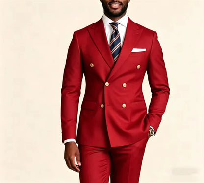 Navy Blue Double-Breasted Suit 2 Pcs Premium Slim Fit Tuxedo Modern Men's Suit Stylish 6-Button Suit Formal Wear