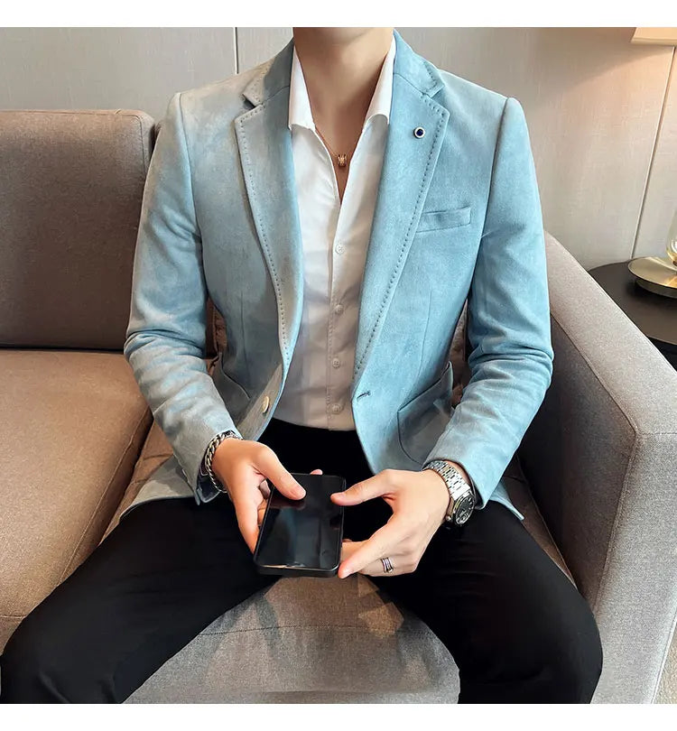 British Style Autumn Suede Business Casual Suit Jacket for Men High Quality Social Office Blazers Wedding Groom Dress Coats