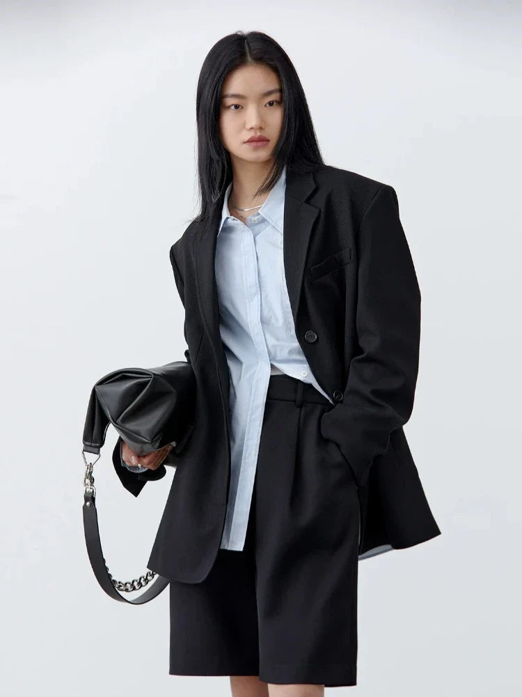 Fashion Women Woolen Blazers Solid Loose Casual Single-breasted Twill Suit Coat Office Ladies Jacket Spring Summer 2026